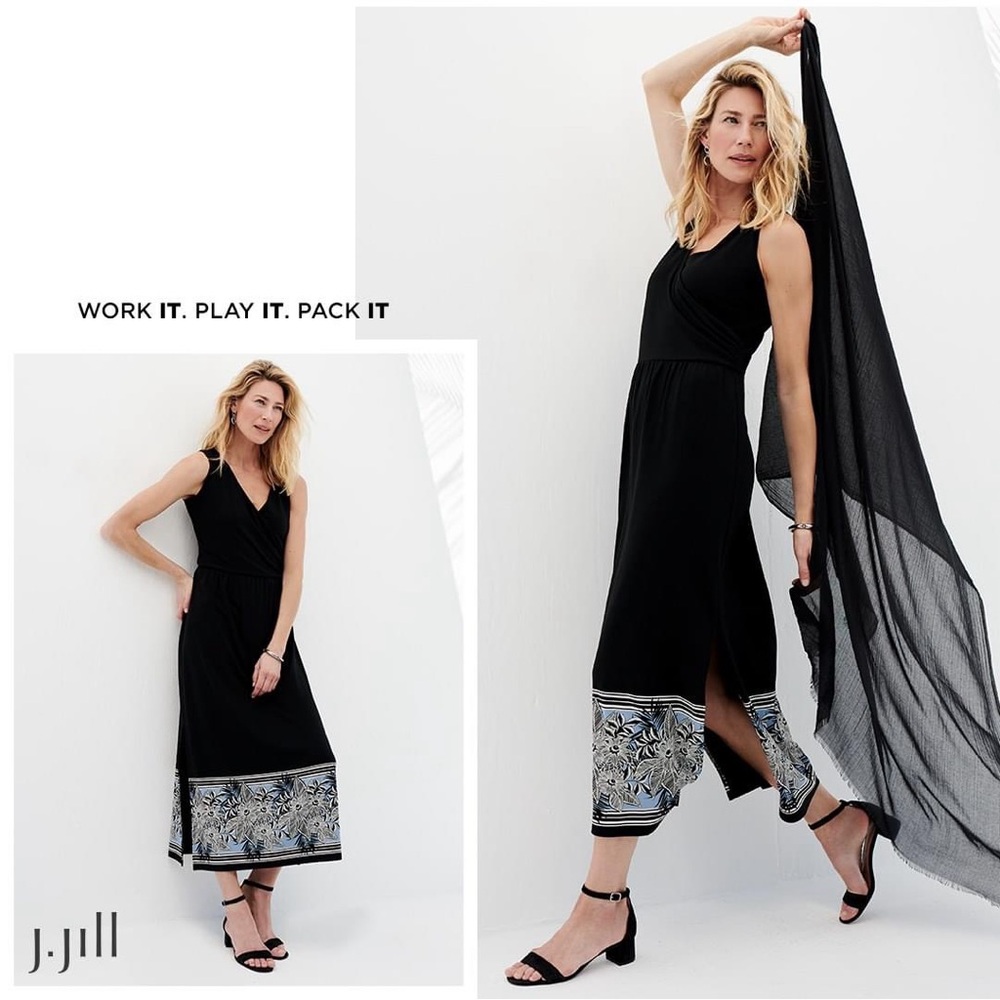 J Jill Wearever Collection Havana Summer Wrap Style Jersey Tank Midi Maxi Dress